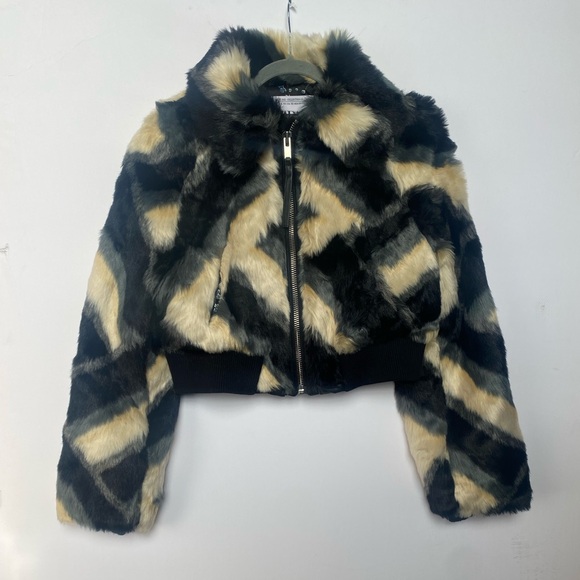 Zara Black and Cream Faux Fur Jacket XS - Picture 2 of 9